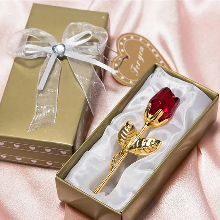 Crystal Simulated Rose Gift Ornament with Gift Box