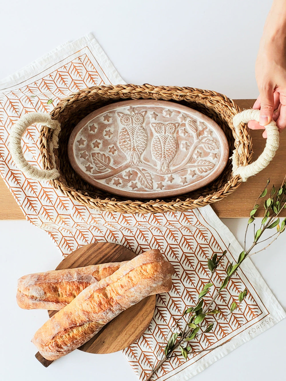 Bread Warmer & Basket Gift Set with Tea Towel - Owl Oval-1