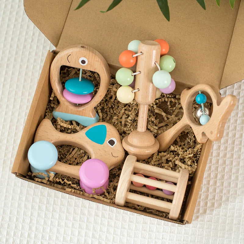 LIQU Wooden Rattle Personalised Baby Rattle Toy Montessori Stroller Educational Toys Keepsake Newborn Gift