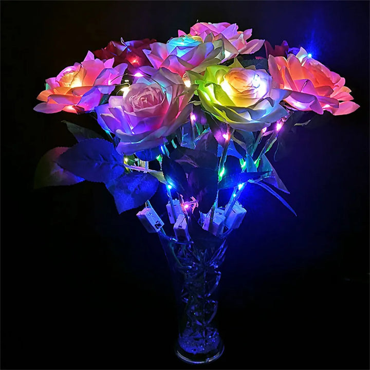 LED Glowing Rose Simulation Flower With String Lights For Christmas Anniversary Birthday Valentine's Day Gift Artificial Flower