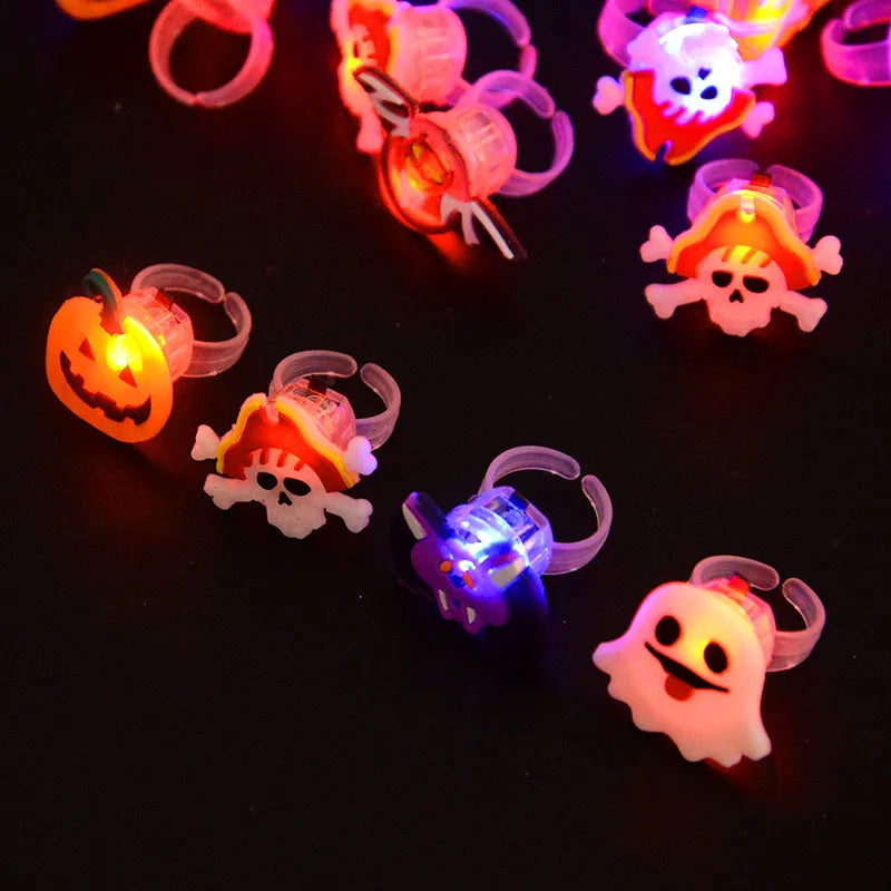 LED Light Halloween Ring Glowing Pumpkin Ghost Skull Rings Halloween Christmas Party Decoration for Home Santa Snowman Kids Gift