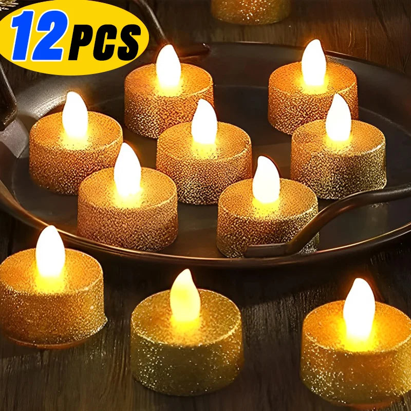LED Glitter Candles Light Round Heart Flameless Battery Operated Tea Light Romantic Electronic Candles New Year Party Decoration