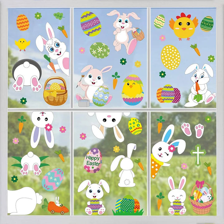 Happy Easter Decorations for Home Bunny Colorful Rabbit Eggs Wall Stickers Electrostatic Window Posters Easter Home Decor