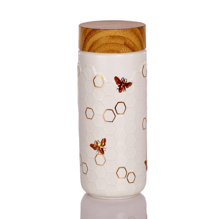 Honey Bee Ceramic Travel Mug / Gold 12.3 oz-5