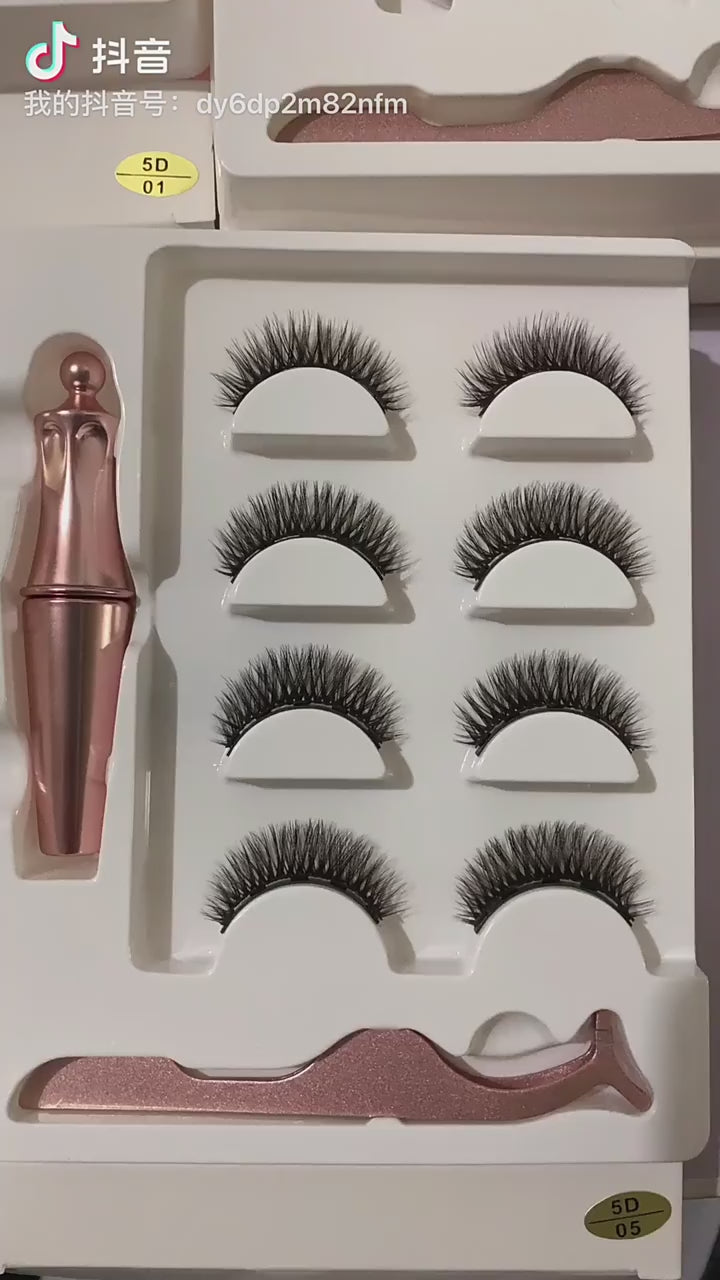 4 Pair Magnetic Faux Eyelashes Set with Waterproof Liquid Eyeliner