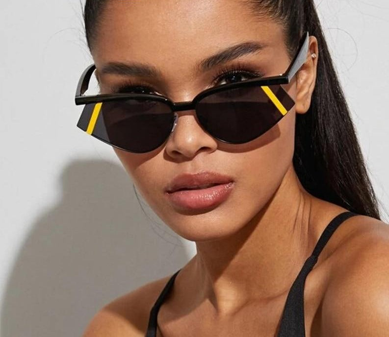 Fashion Stripe Cat Eye Small Sunglasses Women Luxury Brand Design Vintage Half Frame 90S Sun Glasses Chic Triangle-0