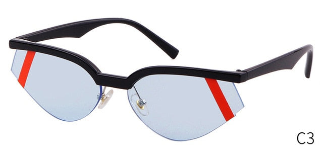Fashion Stripe Cat Eye Small Sunglasses Women Luxury Brand Design Vintage Half Frame 90S Sun Glasses Chic Triangle-3