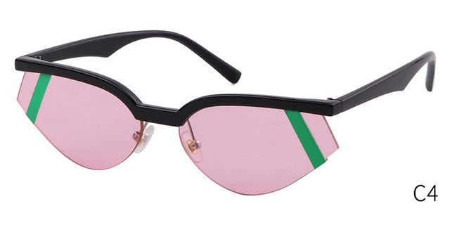 Fashion Stripe Cat Eye Small Sunglasses Women Luxury Brand Design Vintage Half Frame 90S Sun Glasses Chic Triangle-4