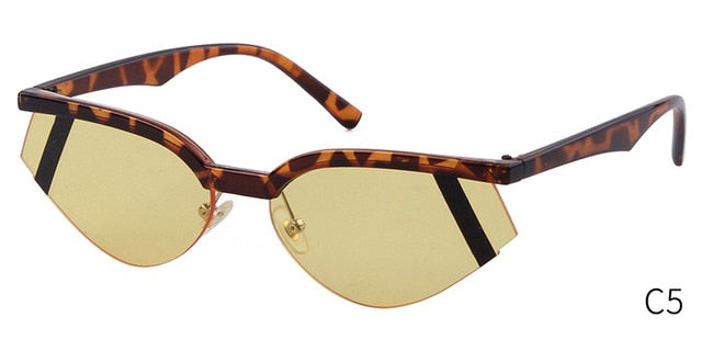 Fashion Stripe Cat Eye Small Sunglasses Women Luxury Brand Design Vintage Half Frame 90S Sun Glasses Chic Triangle-5