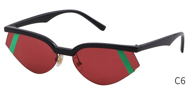 Fashion Stripe Cat Eye Small Sunglasses Women Luxury Brand Design Vintage Half Frame 90S Sun Glasses Chic Triangle-7