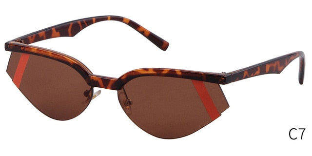 Fashion Stripe Cat Eye Small Sunglasses Women Luxury Brand Design Vintage Half Frame 90S Sun Glasses Chic Triangle-8
