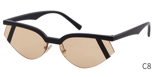 Fashion Stripe Cat Eye Small Sunglasses Women Luxury Brand Design Vintage Half Frame 90S Sun Glasses Chic Triangle-6