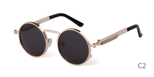 Fashion gothic sunglasses women men brand designer vintage pink metal punk vapor round sun glasses retro shades-13