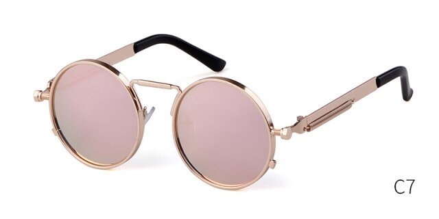 Fashion gothic sunglasses women men brand designer vintage pink metal punk vapor round sun glasses retro shades-18
