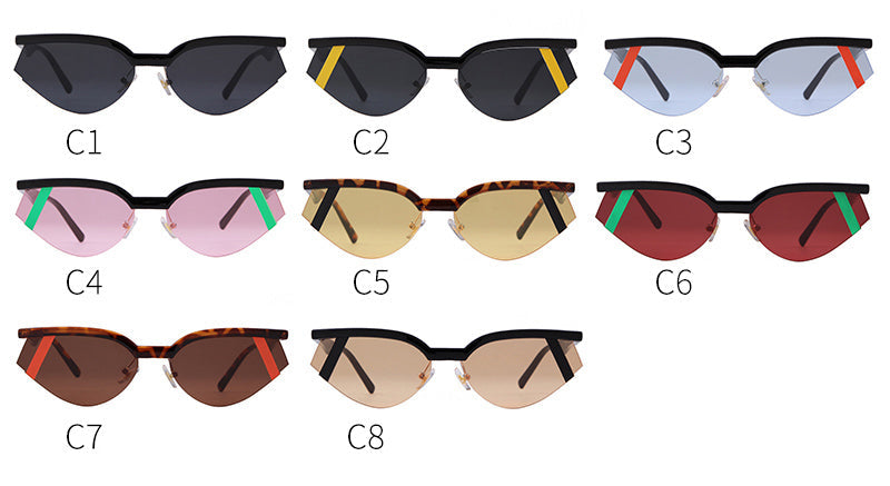 Fashion Stripe Cat Eye Small Sunglasses Women Luxury Brand Design Vintage Half Frame 90S Sun Glasses Chic Triangle-10