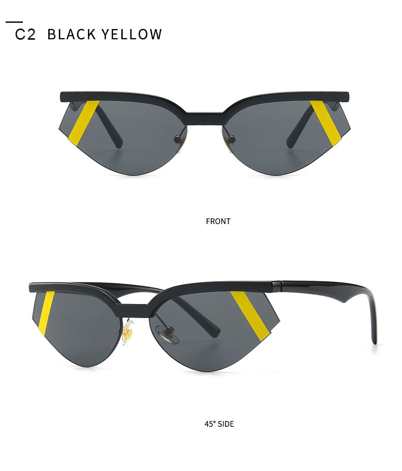 Fashion Stripe Cat Eye Small Sunglasses Women Luxury Brand Design Vintage Half Frame 90S Sun Glasses Chic Triangle-20