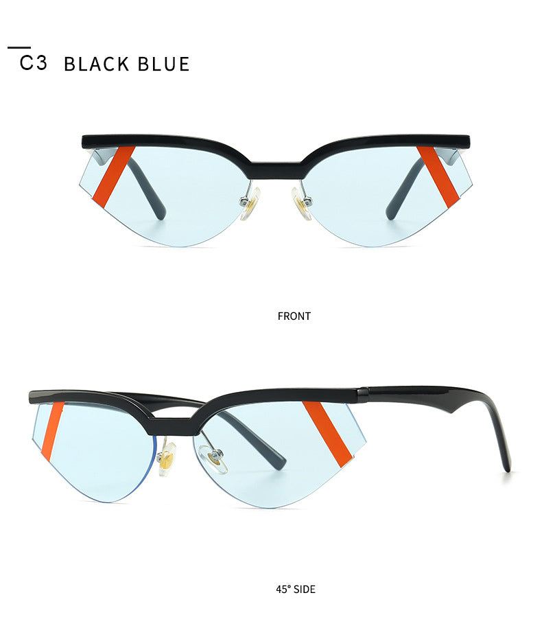 Fashion Stripe Cat Eye Small Sunglasses Women Luxury Brand Design Vintage Half Frame 90S Sun Glasses Chic Triangle-15