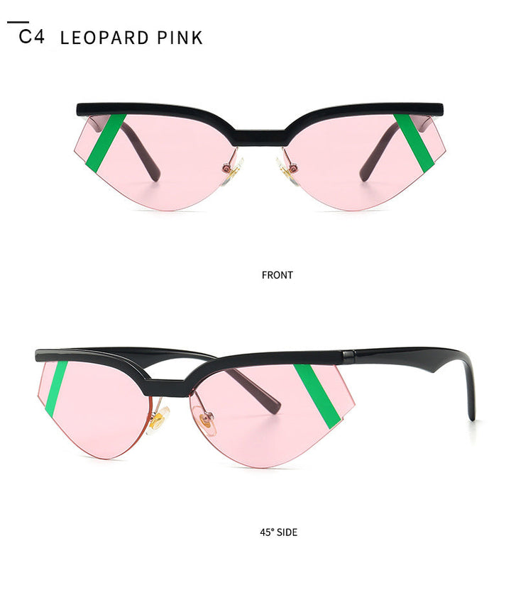 Fashion Stripe Cat Eye Small Sunglasses Women Luxury Brand Design Vintage Half Frame 90S Sun Glasses Chic Triangle-16