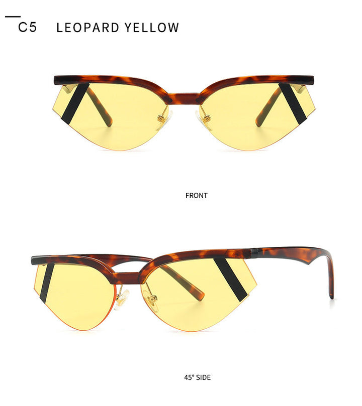 Fashion Stripe Cat Eye Small Sunglasses Women Luxury Brand Design Vintage Half Frame 90S Sun Glasses Chic Triangle-14