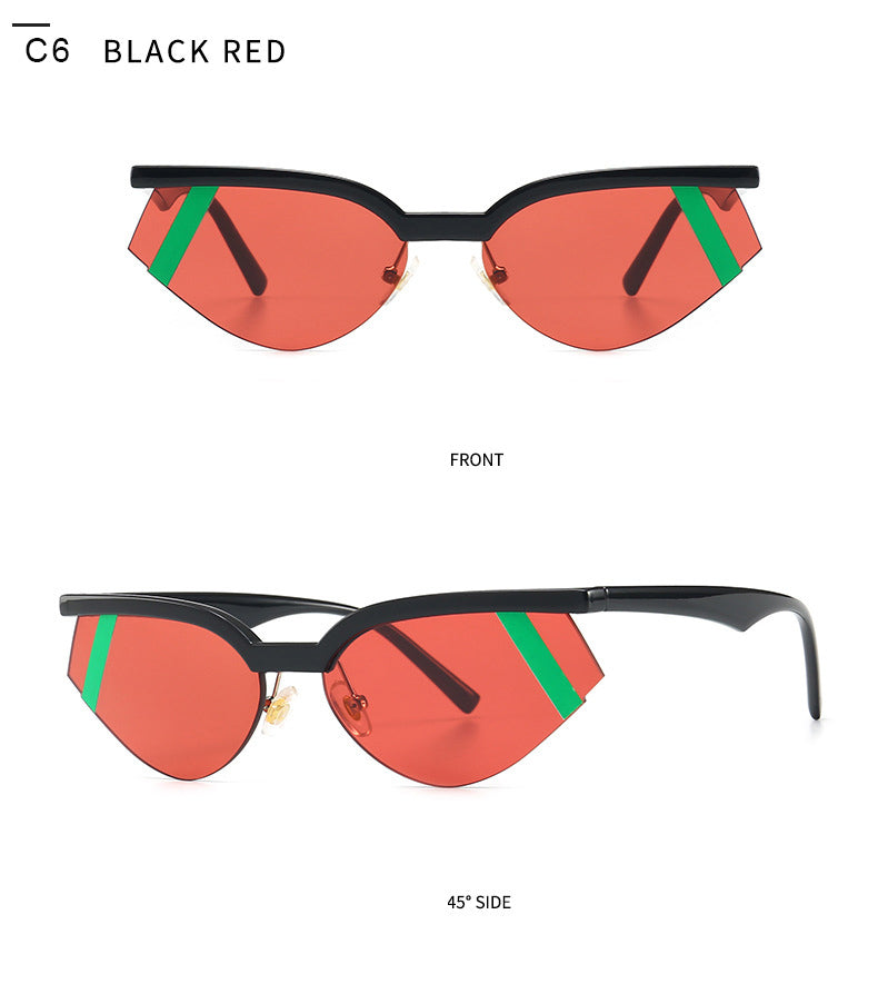Fashion Stripe Cat Eye Small Sunglasses Women Luxury Brand Design Vintage Half Frame 90S Sun Glasses Chic Triangle-18