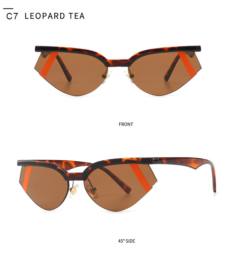 Fashion Stripe Cat Eye Small Sunglasses Women Luxury Brand Design Vintage Half Frame 90S Sun Glasses Chic Triangle-17