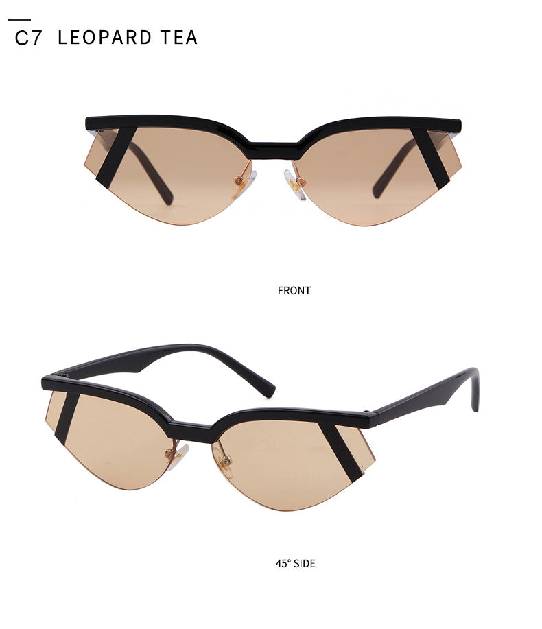 Fashion Stripe Cat Eye Small Sunglasses Women Luxury Brand Design Vintage Half Frame 90S Sun Glasses Chic Triangle-19