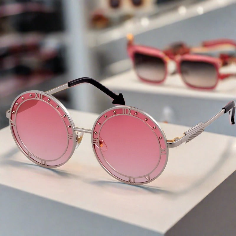 Fashion Round Sunglasses Women Unique Designer UV400 Metal Arrow Frame Letter Sun Glasses Shades Eyewear Oculos de sol-0