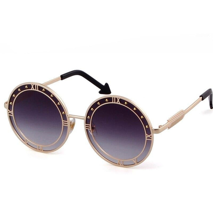 Fashion Round Sunglasses Women Unique Designer UV400 Metal Arrow Frame Letter Sun Glasses Shades Eyewear Oculos de sol-2