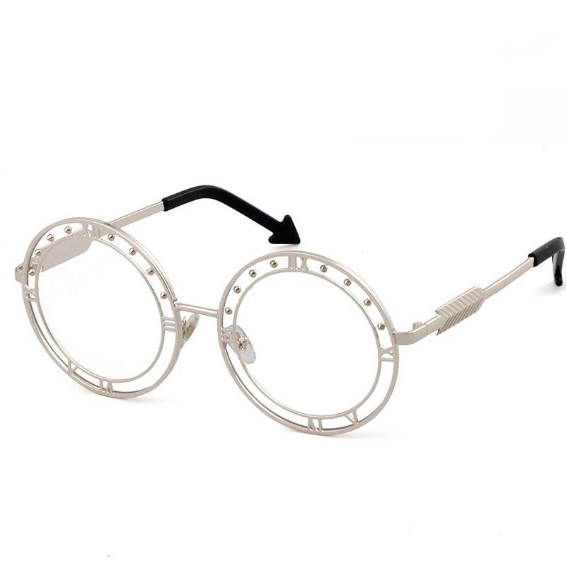 Fashion Round Sunglasses Women Unique Designer UV400 Metal Arrow Frame Letter Sun Glasses Shades Eyewear Oculos de sol-1