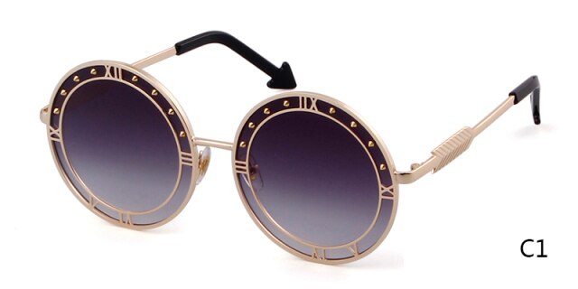 Fashion Round Sunglasses Women Unique Designer UV400 Metal Arrow Frame Letter Sun Glasses Shades Eyewear Oculos de sol-10