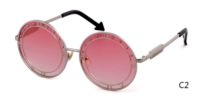 Fashion Round Sunglasses Women Unique Designer UV400 Metal Arrow Frame Letter Sun Glasses Shades Eyewear Oculos de sol-11