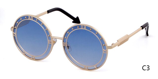 Fashion Round Sunglasses Women Unique Designer UV400 Metal Arrow Frame Letter Sun Glasses Shades Eyewear Oculos de sol-12