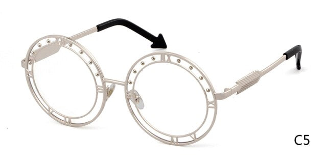 Fashion Round Sunglasses Women Unique Designer UV400 Metal Arrow Frame Letter Sun Glasses Shades Eyewear Oculos de sol-14