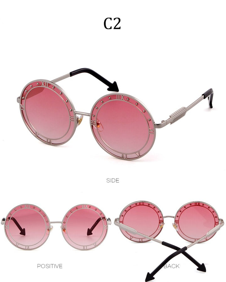 Fashion Round Sunglasses Women Unique Designer UV400 Metal Arrow Frame Letter Sun Glasses Shades Eyewear Oculos de sol-6
