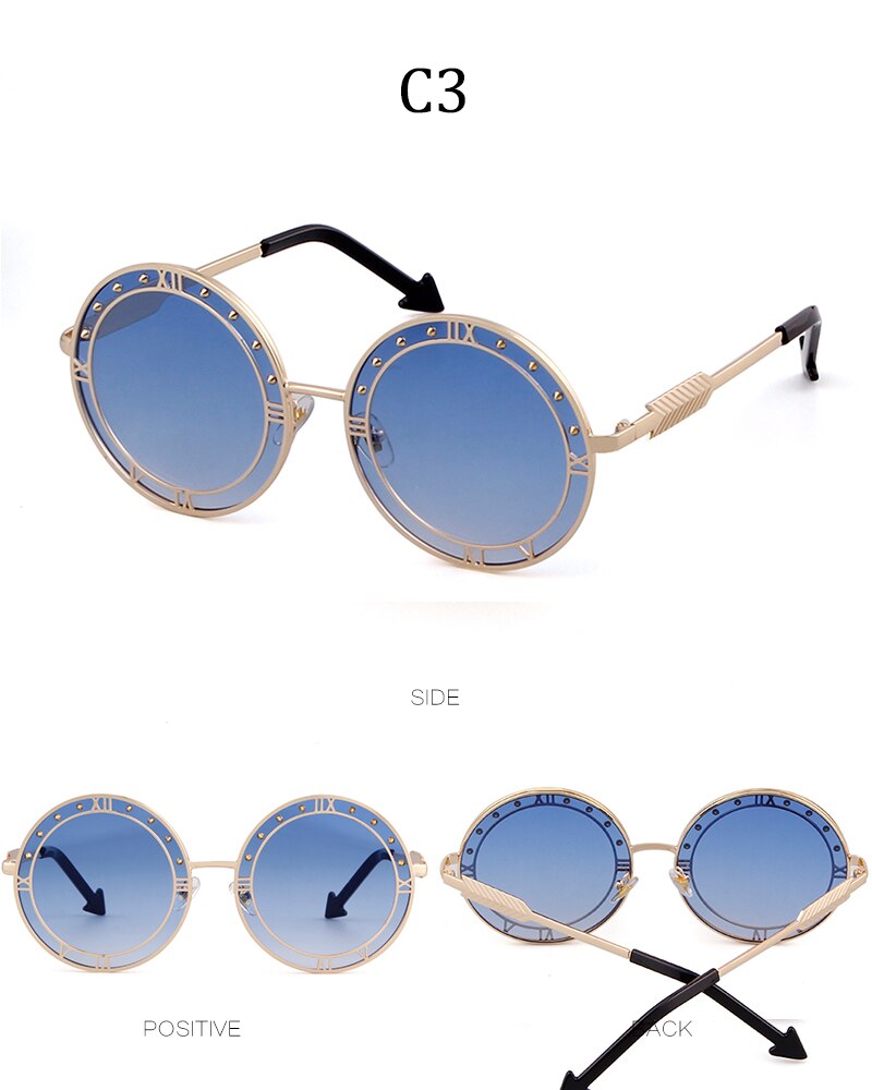 Fashion Round Sunglasses Women Unique Designer UV400 Metal Arrow Frame Letter Sun Glasses Shades Eyewear Oculos de sol-7