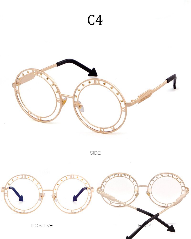 Fashion Round Sunglasses Women Unique Designer UV400 Metal Arrow Frame Letter Sun Glasses Shades Eyewear Oculos de sol-8