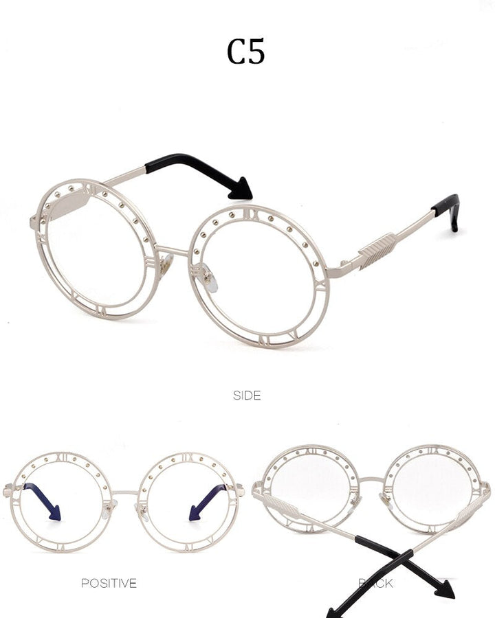 Fashion Round Sunglasses Women Unique Designer UV400 Metal Arrow Frame Letter Sun Glasses Shades Eyewear Oculos de sol-9