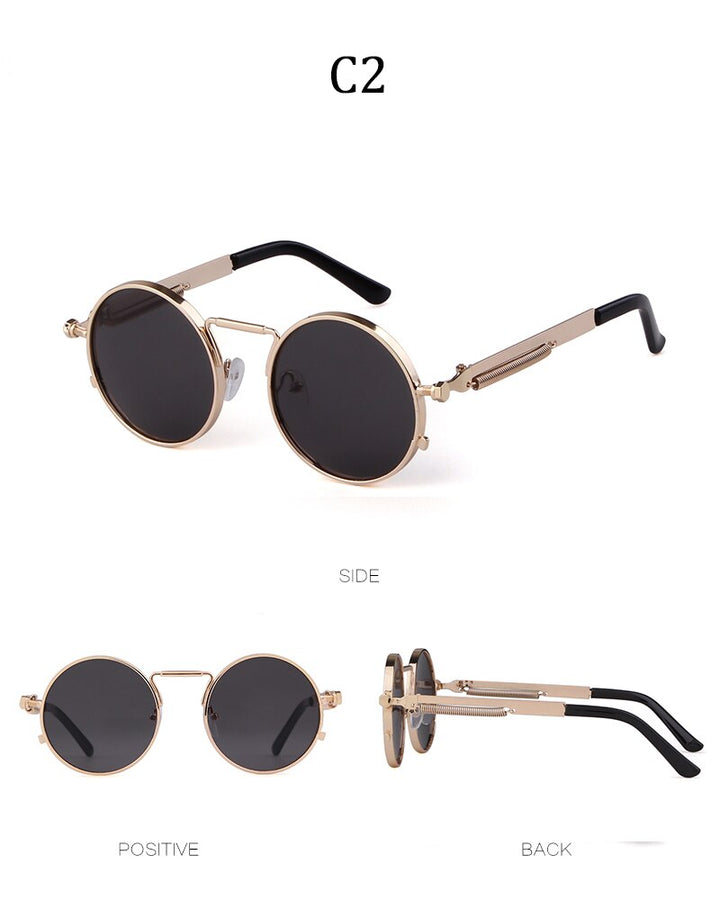 Fashion gothic sunglasses women men brand designer vintage pink metal punk vapor round sun glasses retro shades-5