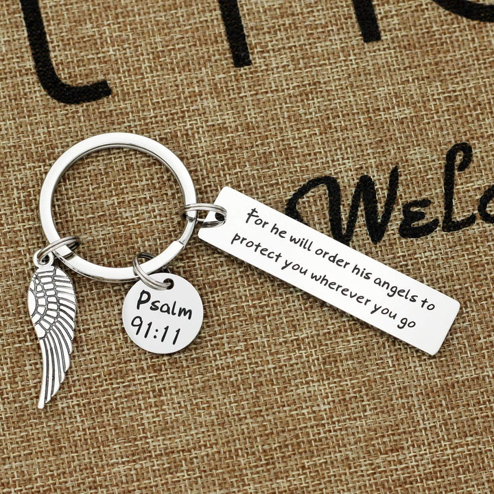 "For he Will Order his Angels to Protect You" Prayer Psalm Key Chain