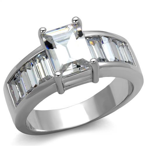 3W1086 - Rhodium Brass Ring with AAA Grade CZ  in Clear-0