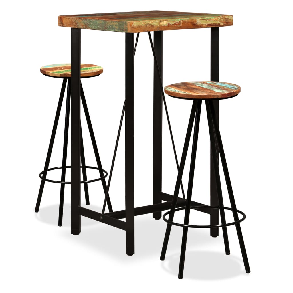 vidaXL Bar Set 3/5/7/9 Piece Industrial Solid Reclaimed Wood Pub Table Stool-0