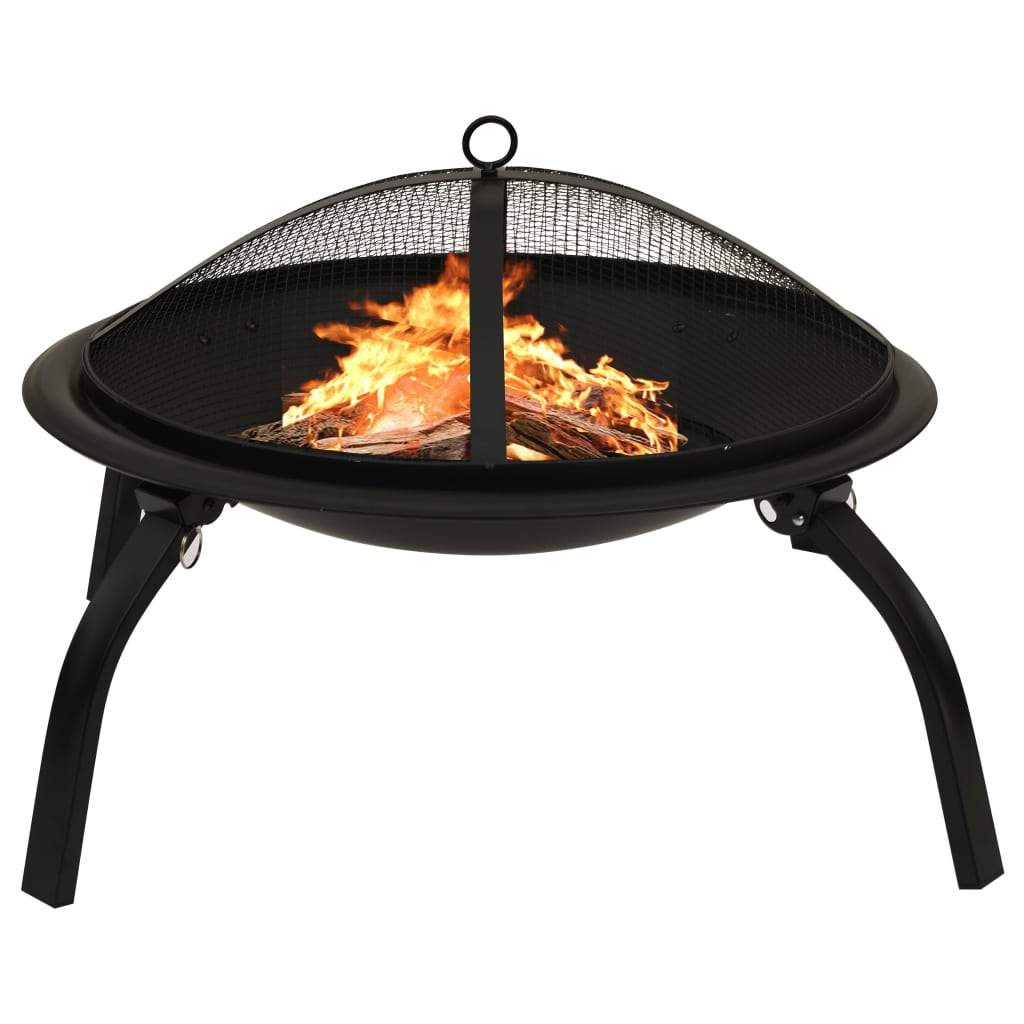 vidaXL 2-in-1 Fire Pit and BBQ with Poker Steel Heater Garden Black/Brown-0