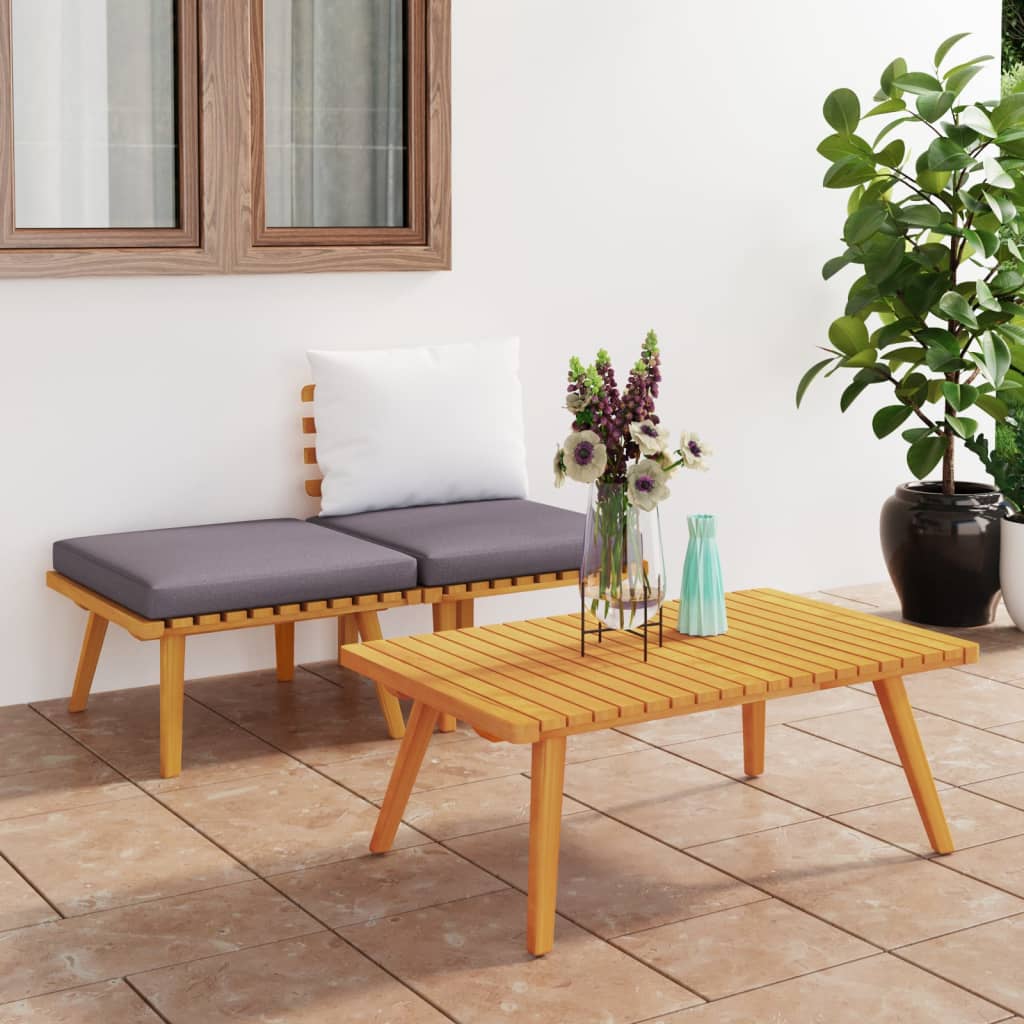 vidaXL 3 Piece Patio Lounge Set with Cushions Solid Acacia Wood-0