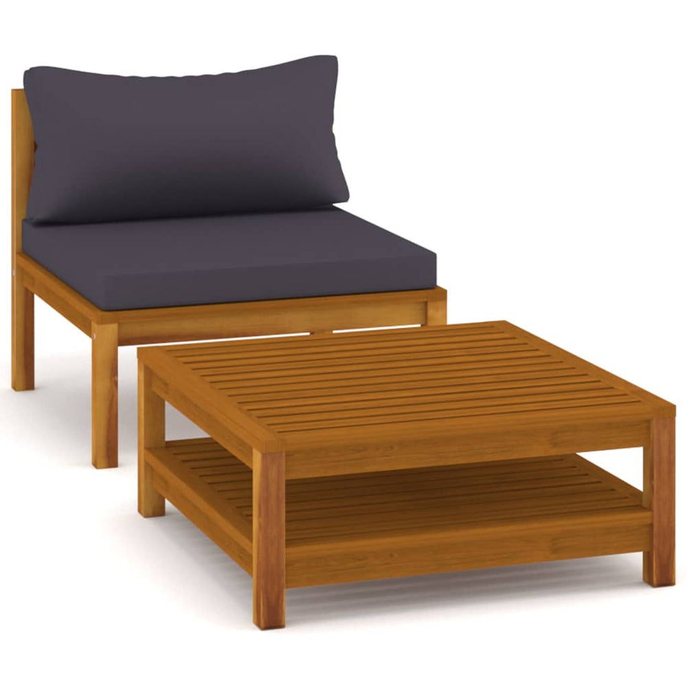 vidaXL 2 Piece Patio Sofa Set with Dark Gray Cushions Acacia Wood-1