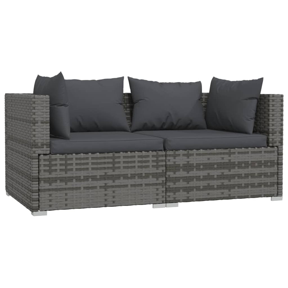 vidaXL 2-Seater Sofa with Cushions Gray Poly Rattan-1