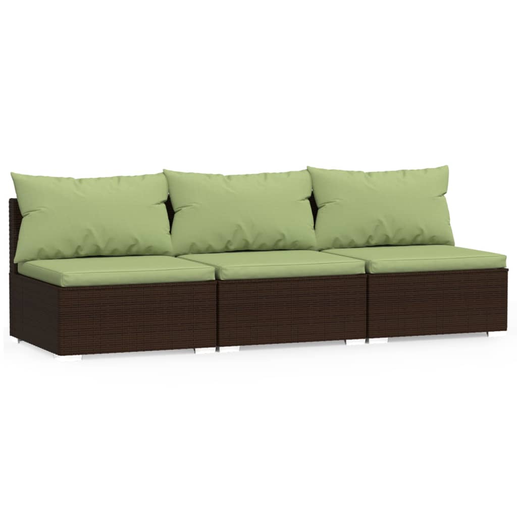 vidaXL 3-Seater Sofa with Cushions Brown Poly Rattan-0