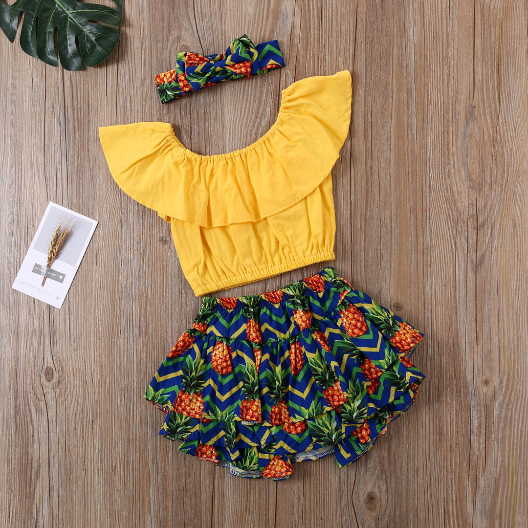 PUDCOCO Adorably Sweet Toddler & Baby Girl Ruffled Short-Sets with Matching Headband
