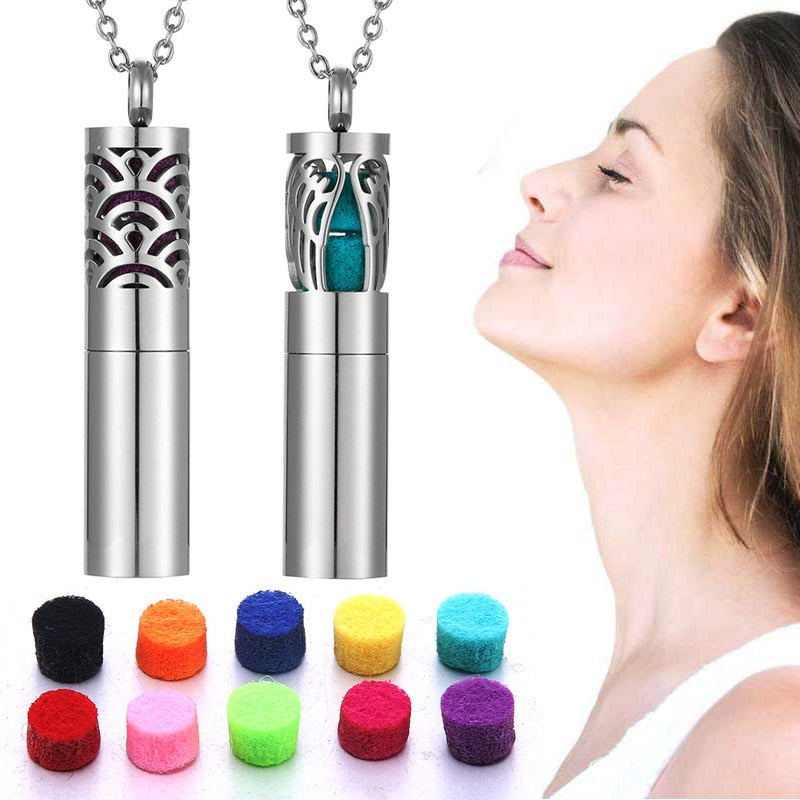 Luxury Stainless Steel Chain Oil Diffuser Necklace Locket Couple Pendant Necklace For Women Perfume Jewelry with 3 pcs Felt Pads