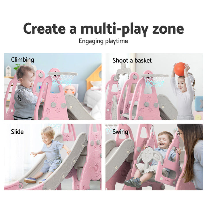 Keezi Kids Slide 170cm Extra Long Swing Basketball Hoop Toddlers PlaySet Pink-4