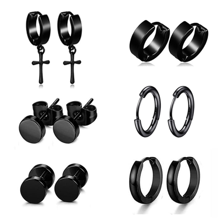 6-Pair Stainless Steel Gothic Black Earrings Set